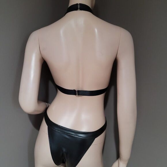 Vegan Leather Cut Out Teddy Bodysuit Lingerie - Picture 4 of 5